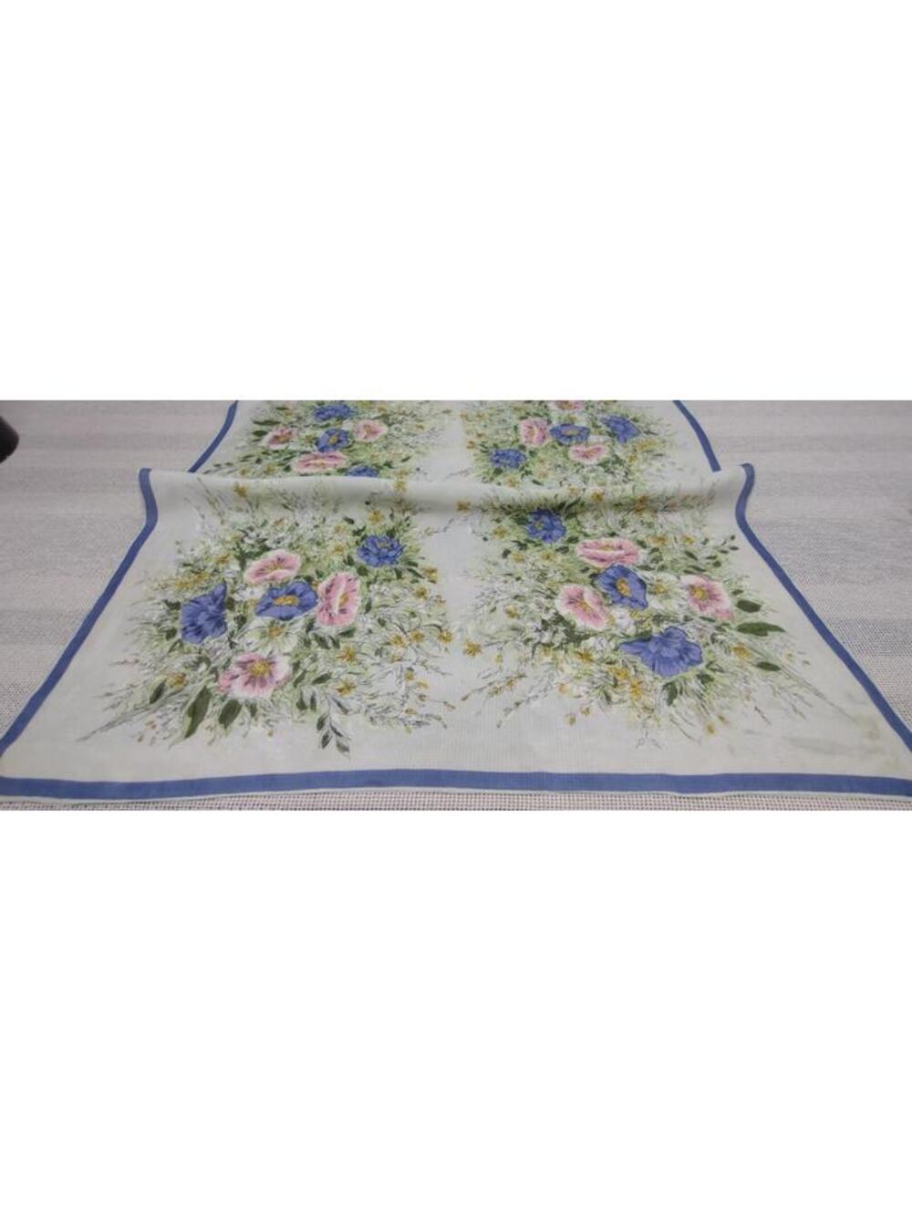 Vintage 1950s Fine Silk Scarf Periwinkle Flowers Pink Jade Green Hand Sewn Edges - Picture 16 of 16